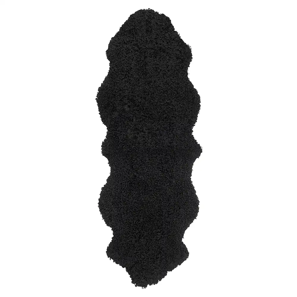 Skinnwille Curly Fårskinn dubbelt 60×180 cm Black