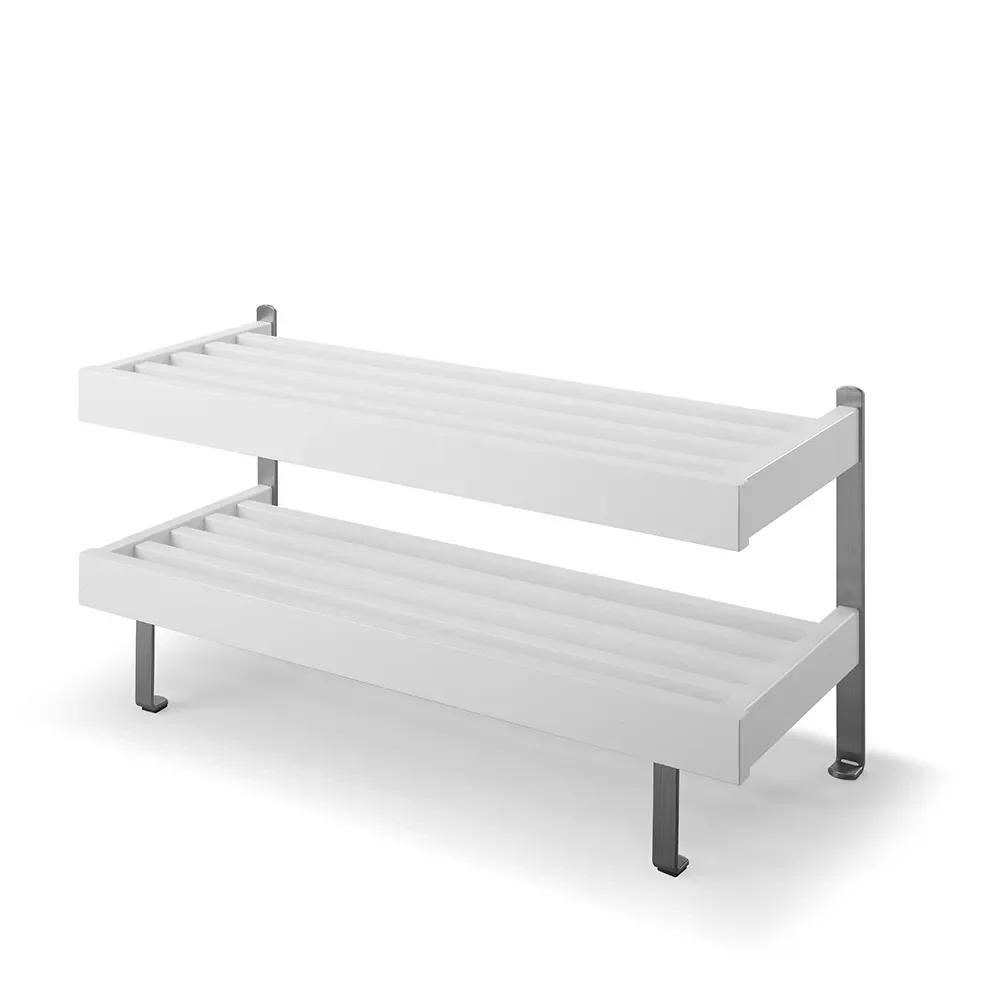 oscarssons möbel, nadja skohylla 80 cm vitlackad björk/slipat stål