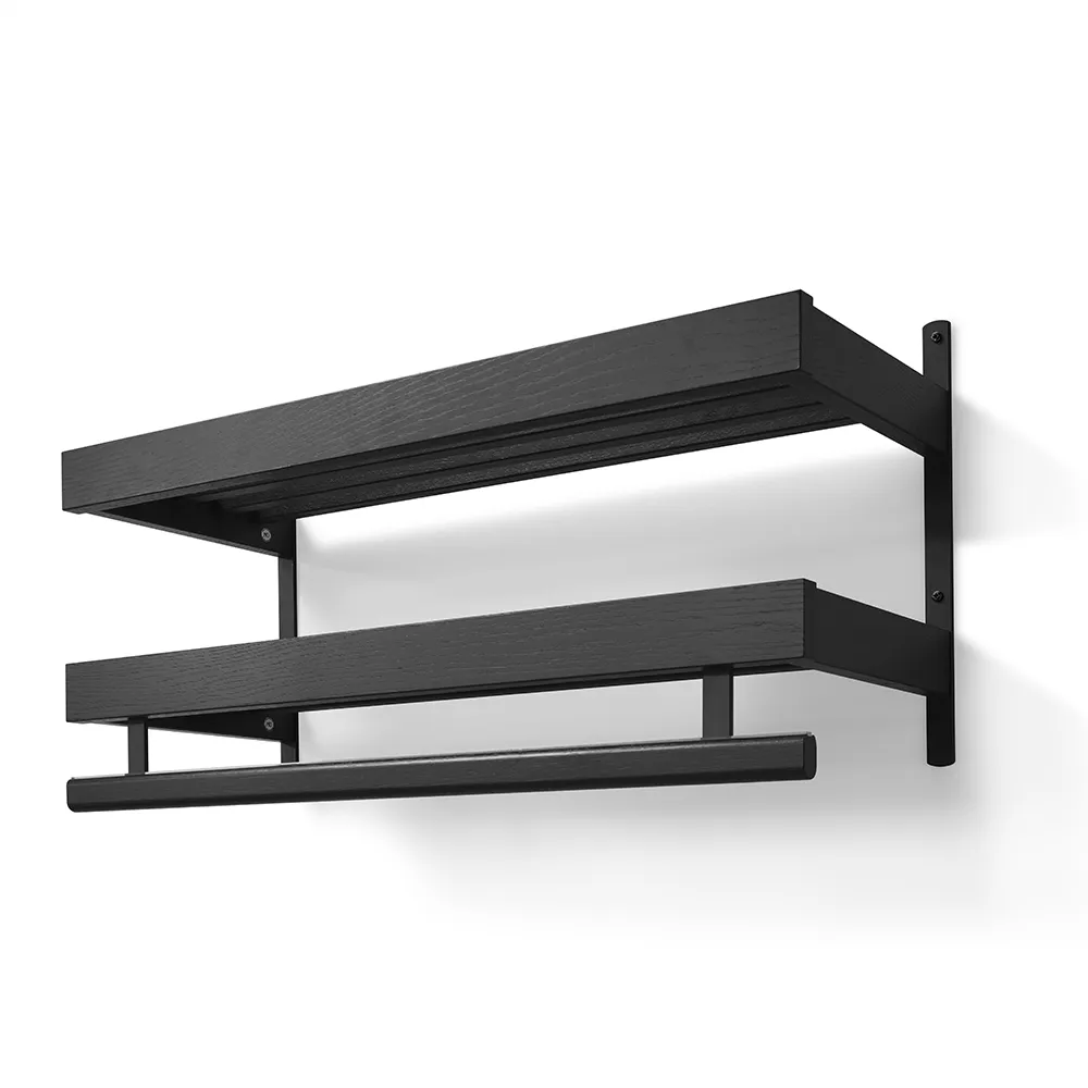 oscarssons möbel, nadja hatthylla 80 cm 2 plan svartbetsad ek/mattsvart stål