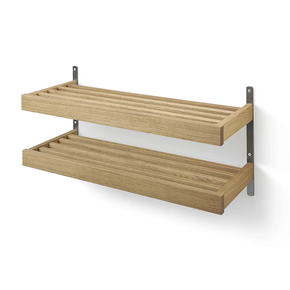Nadja Skohylla 80 cm 2 plan väggmonterad Oljad Ek/Slipat stål