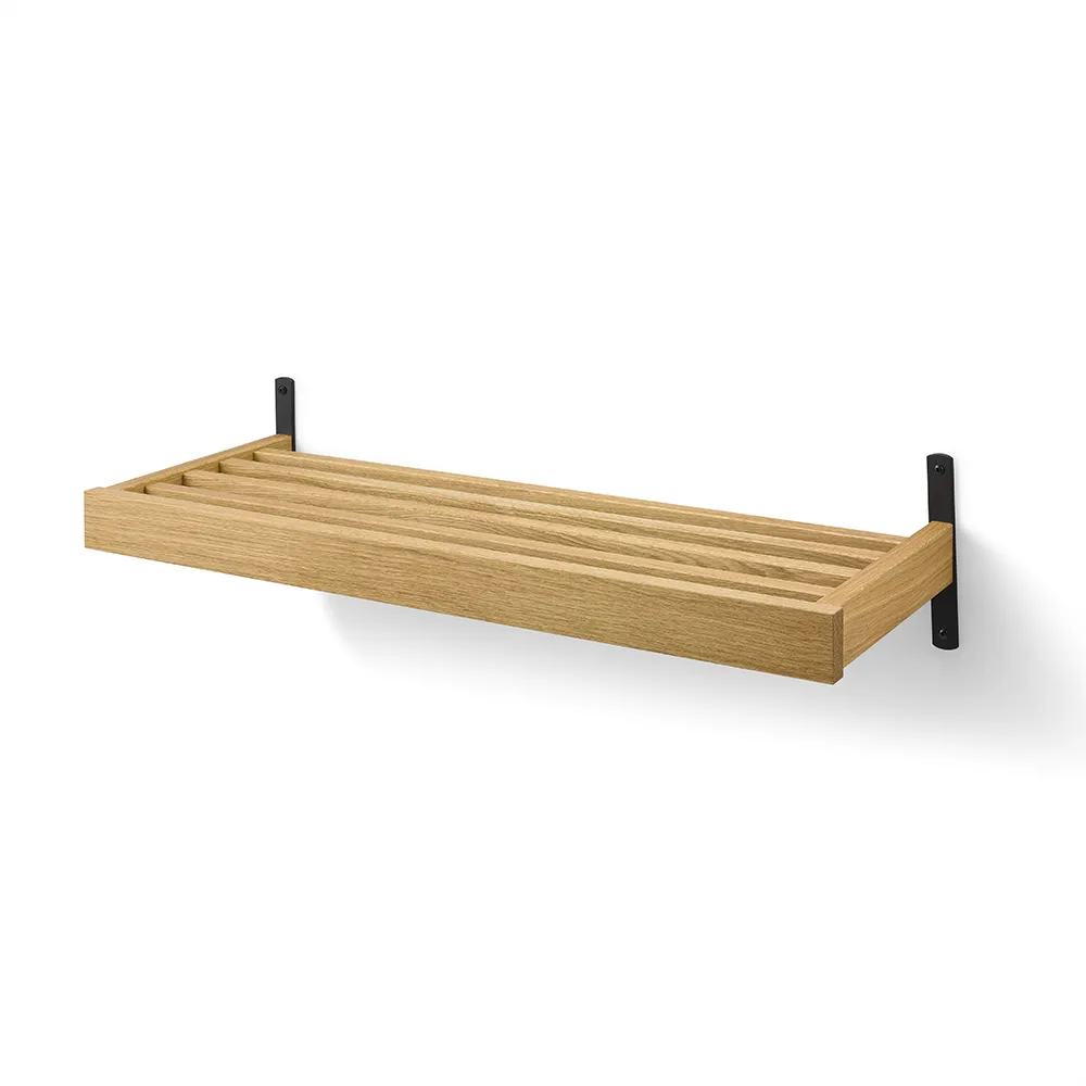oscarssons möbel, nadja skohylla 80 cm väggmonterad lackad ek/mattsvart stål