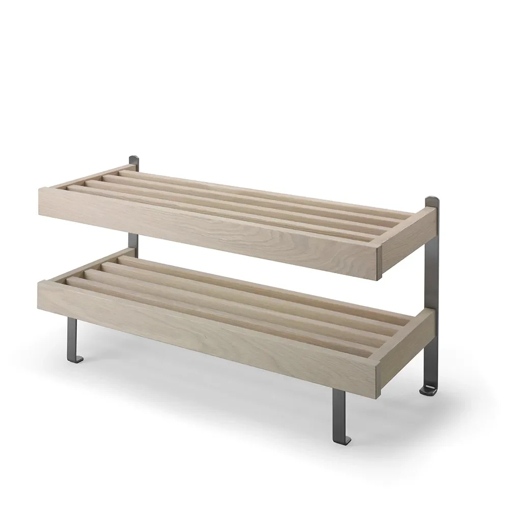 oscarssons möbel, nadja skohylla 80 cm vitoljad ek/slipat stål