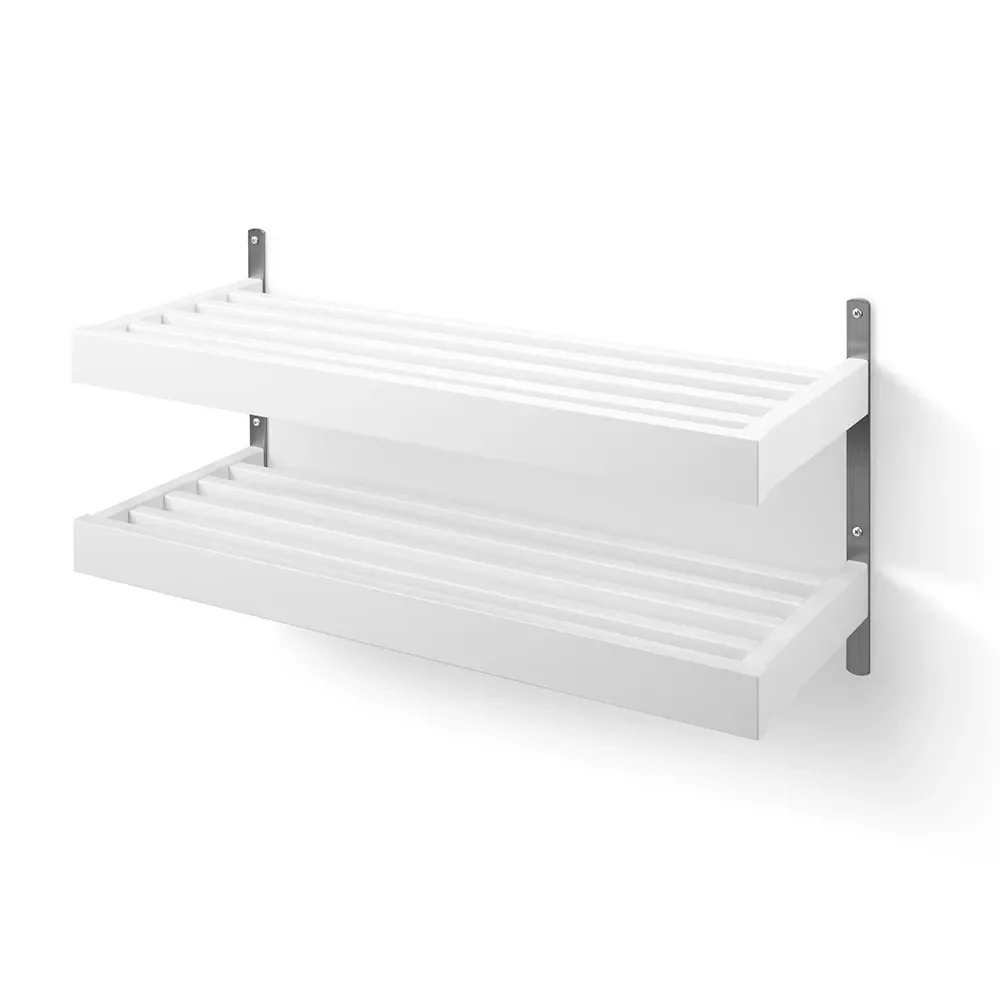 oscarssons möbel, nadja skohylla 80 cm 2 plan väggmonterad vitlackad björk/slipat stål