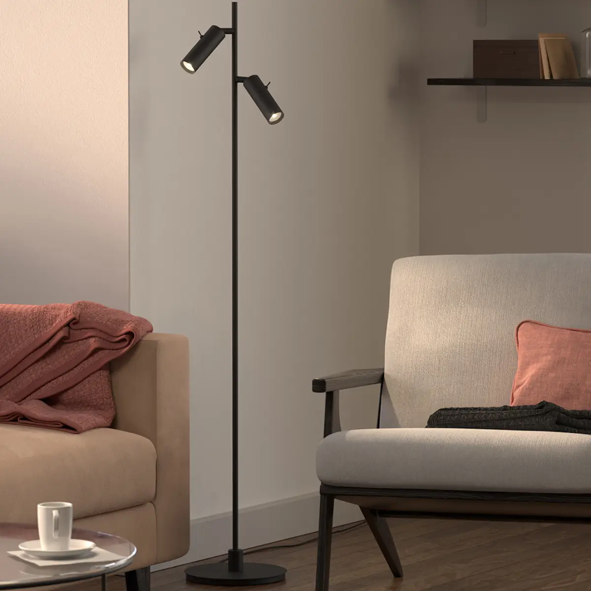 Golvlampa Pipeline dubbel Ø19,9xH132,6 cm Metall Mattsvart