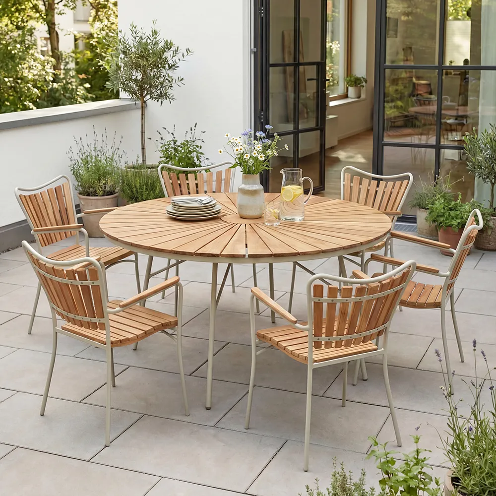 Ellen matbord 150 cm Sandy grey / teak