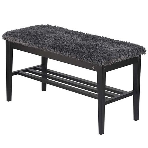 Nadja Bänk Svartbetsad Ek/Fårskinnslook mörkgrå