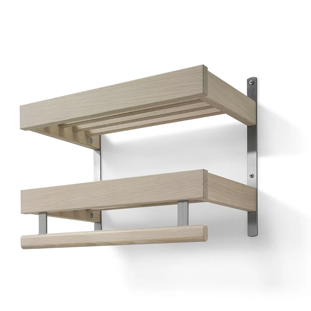 oscarssons möbel, nadja hatthylla 50 cm 2 plan vitoljad ek/slipat stål