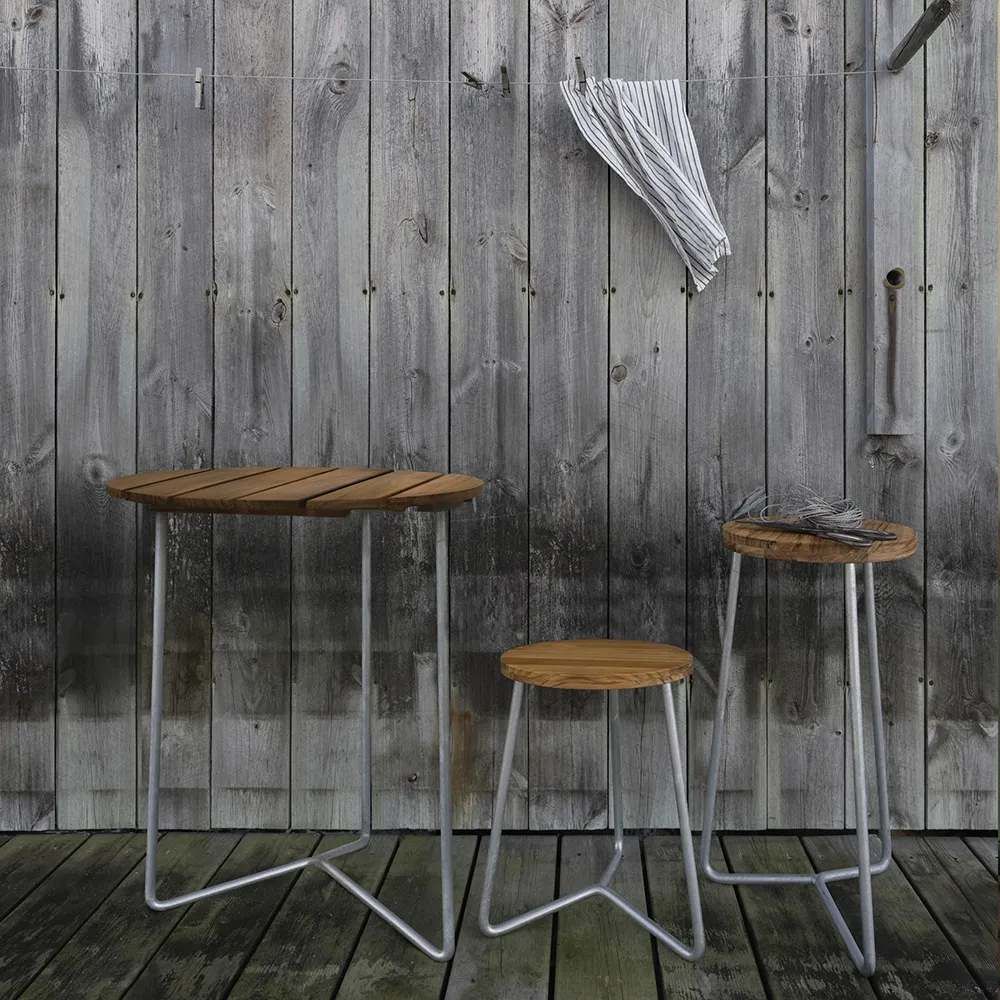 Bord 6B 60 Obehandlad teak / varmförzinkat stativ