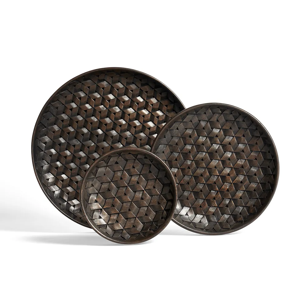 Tampa bricka mörkbrun mahogny-Set om 3