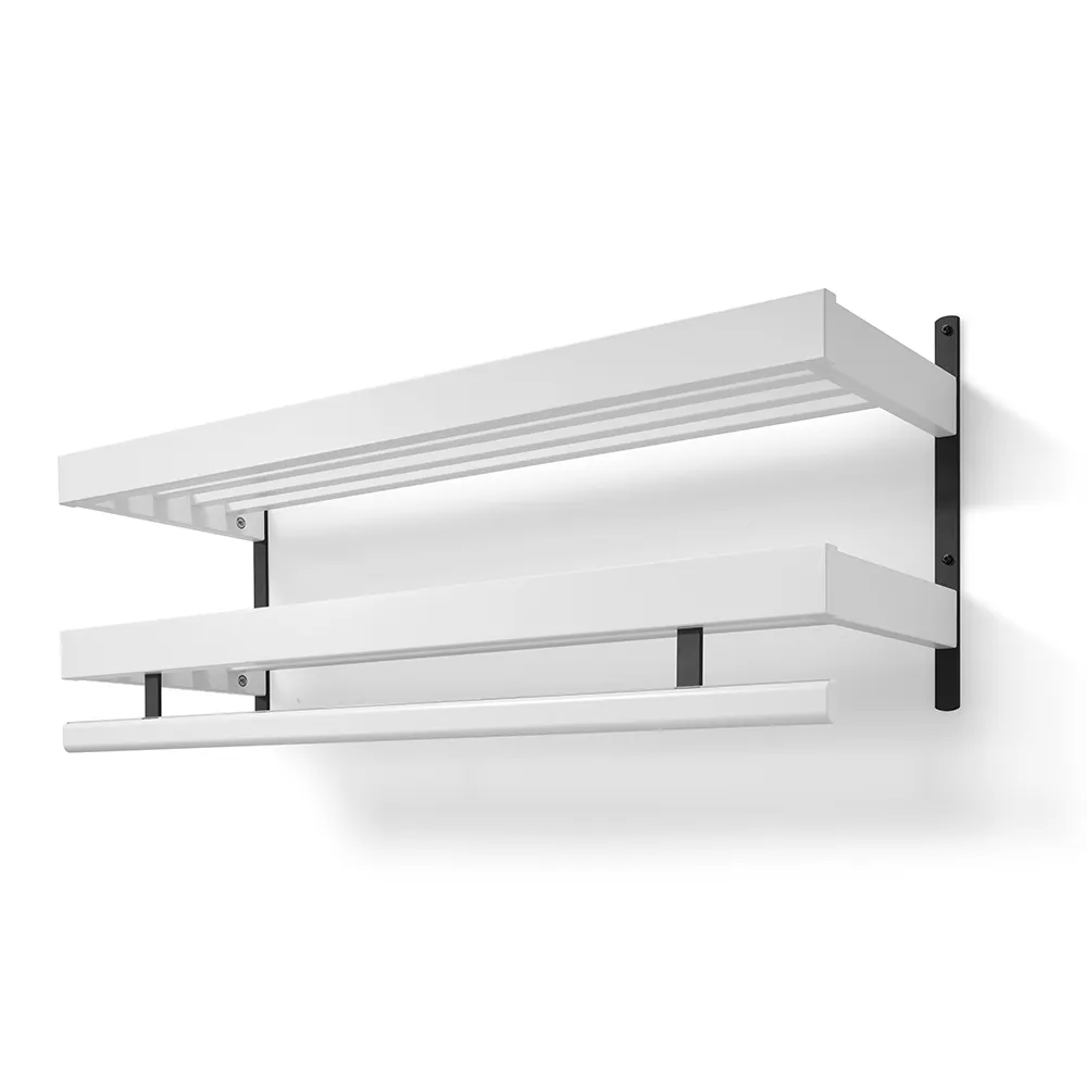 oscarssons möbel, nadja hatthylla 100 cm 2 plan vitlackad björk/mattsvart stål