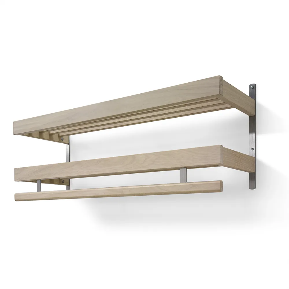 oscarssons möbel, nadja hatthylla 100 cm 2 plan vitoljad ek/slipat stål