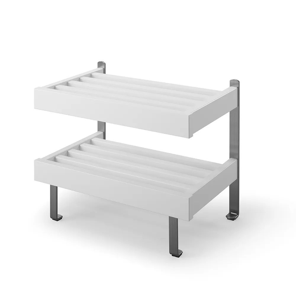 oscarssons möbel, nadja skohylla vitlackad björk/slipat stål